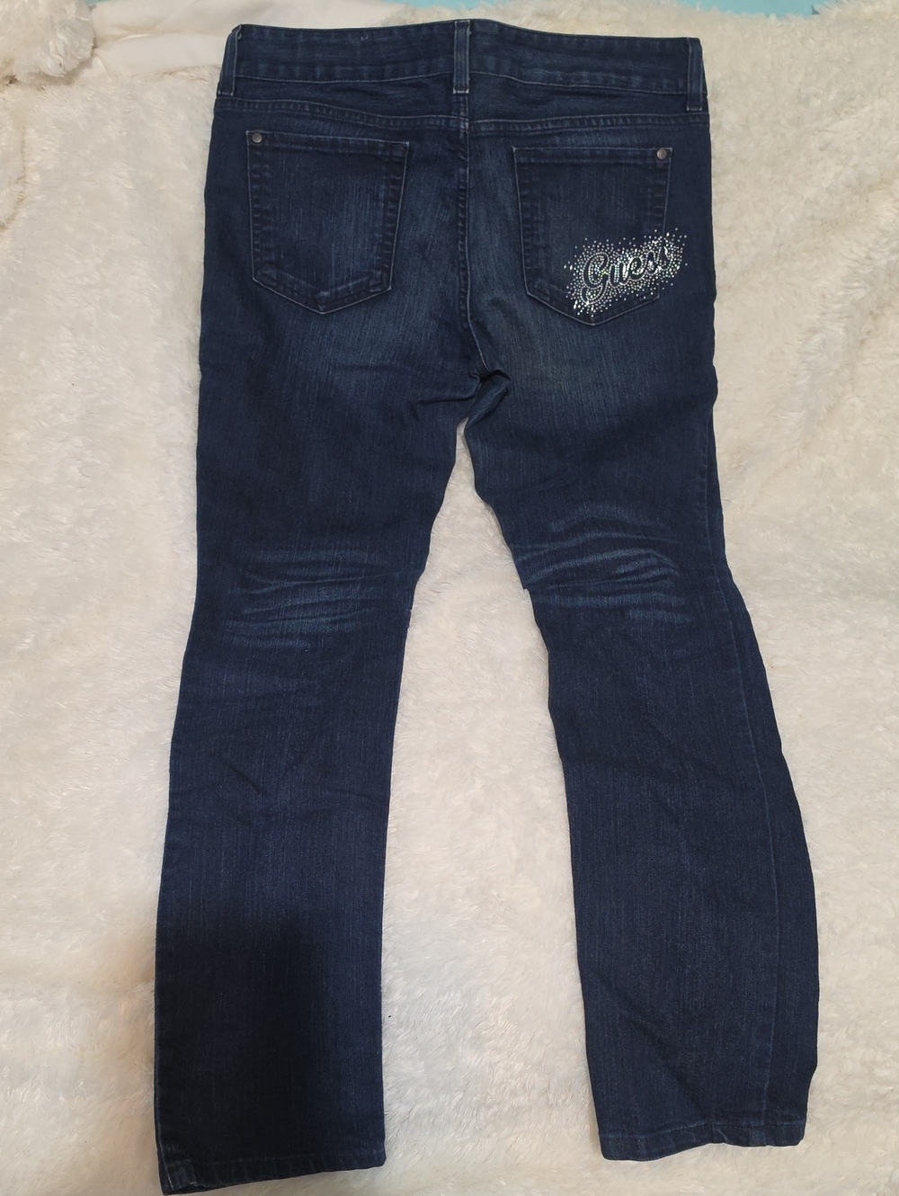 GUESS Dark Blue Bootcut Jeans with Rhinestone Logo